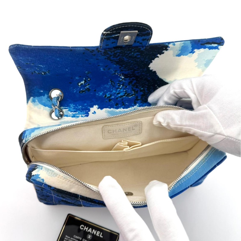 Chanel Vintage 2002 Canvas Surf Line Blue Medium Flap Bag-11