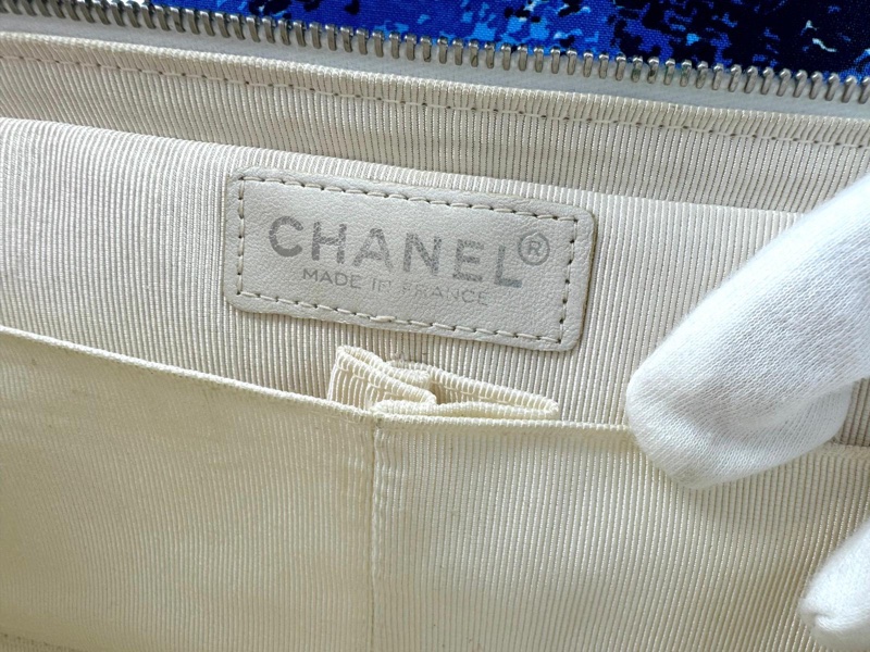 Chanel Vintage 2002 Canvas Surf Line Blue Medium Flap Bag-14