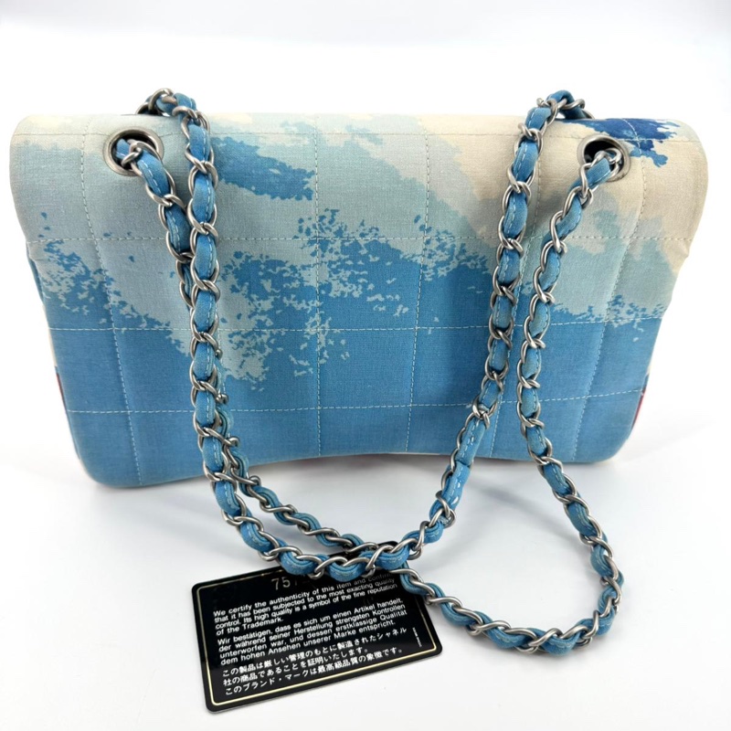 Chanel Vintage 2002 Canvas Surf Line Blue Medium Flap Bag-15
