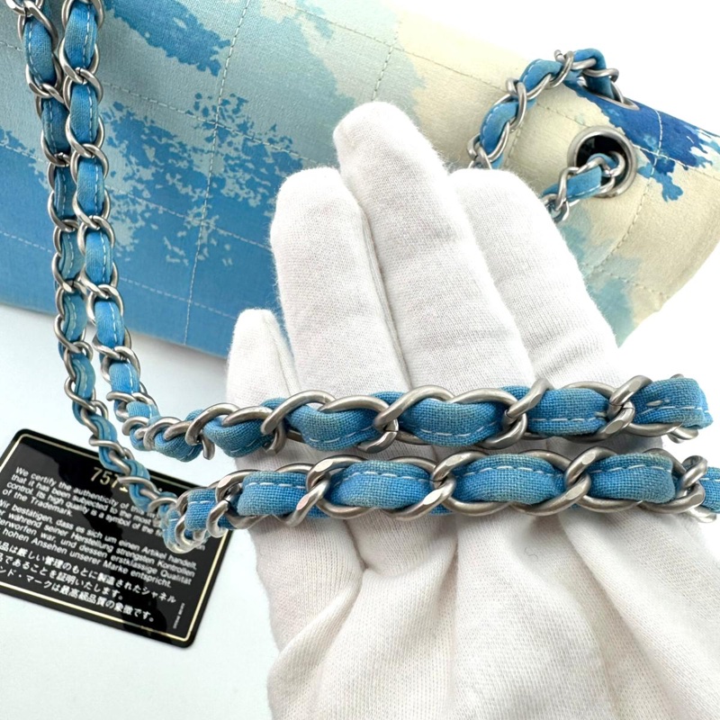 Chanel Vintage 2002 Canvas Surf Line Blue Medium Flap Bag-16