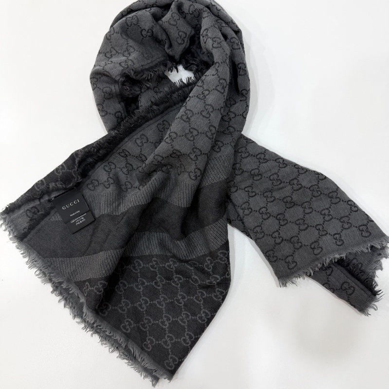GUCCI 經典 GG 緹花 羊毛 蠶絲 混絲 直紋 雙色 流蘇 披肩 披巾 圍巾-0
