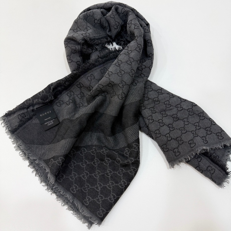 GUCCI 經典 GG 緹花 羊毛 蠶絲 混絲 直紋 雙色 流蘇 披肩 披巾 圍巾-1
