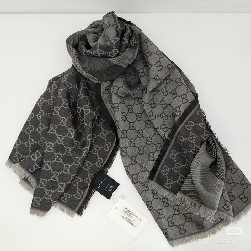 GUCCI 經典 GG 緹花 羊毛 蠶絲 混絲 直紋 雙色 流蘇 披肩 披巾 圍巾-2