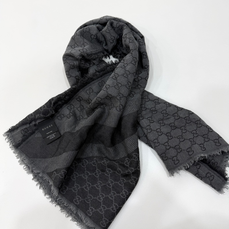 GUCCI 經典 GG 緹花 羊毛 蠶絲 混絲 直紋 雙色 流蘇 披肩 披巾 圍巾-5
