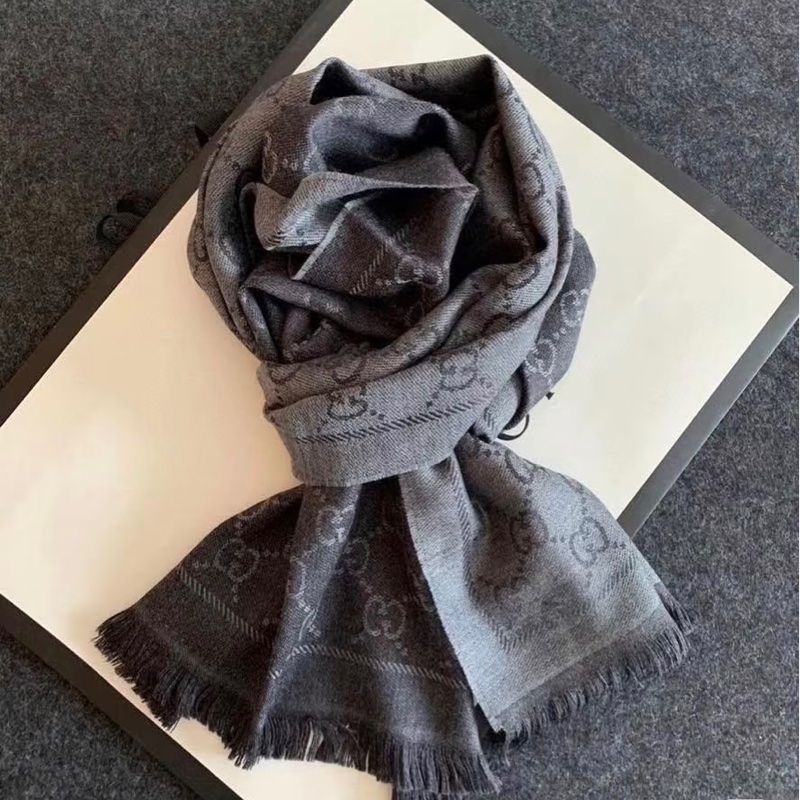 GUCCI 經典 GG 緹花 羊毛 蠶絲 混絲 直紋 雙色 流蘇 披肩 披巾 圍巾-7