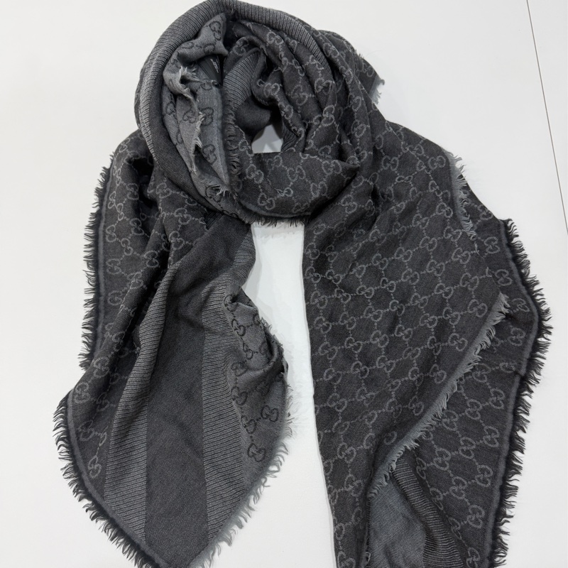 GUCCI 經典 GG 緹花 羊毛 蠶絲 混絲 直紋 雙色 流蘇 披肩 披巾 圍巾-8