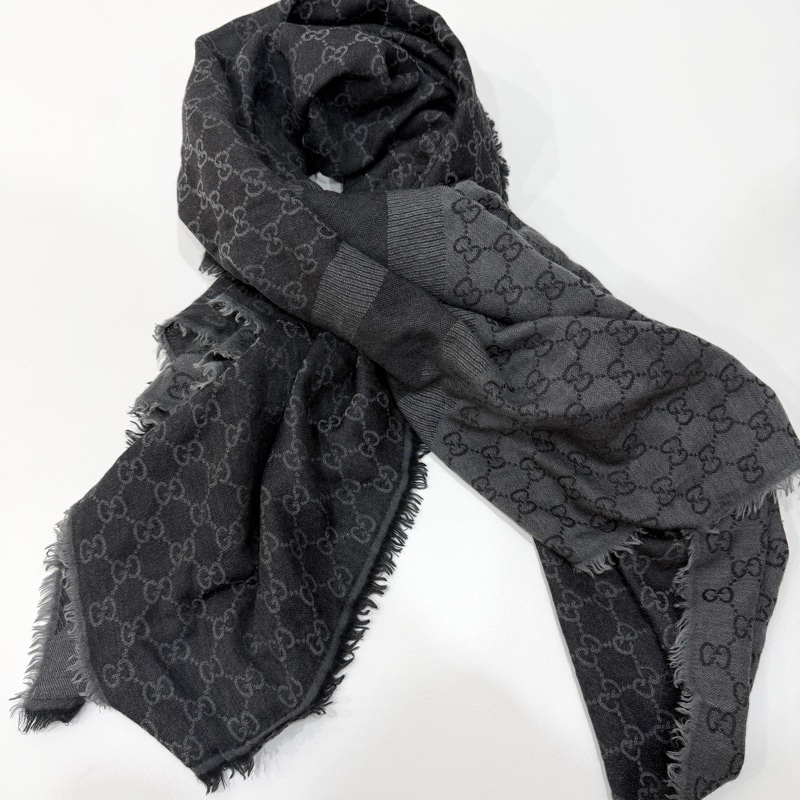 GUCCI 經典 GG 緹花 羊毛 蠶絲 混絲 直紋 雙色 流蘇 披肩 披巾 圍巾-9