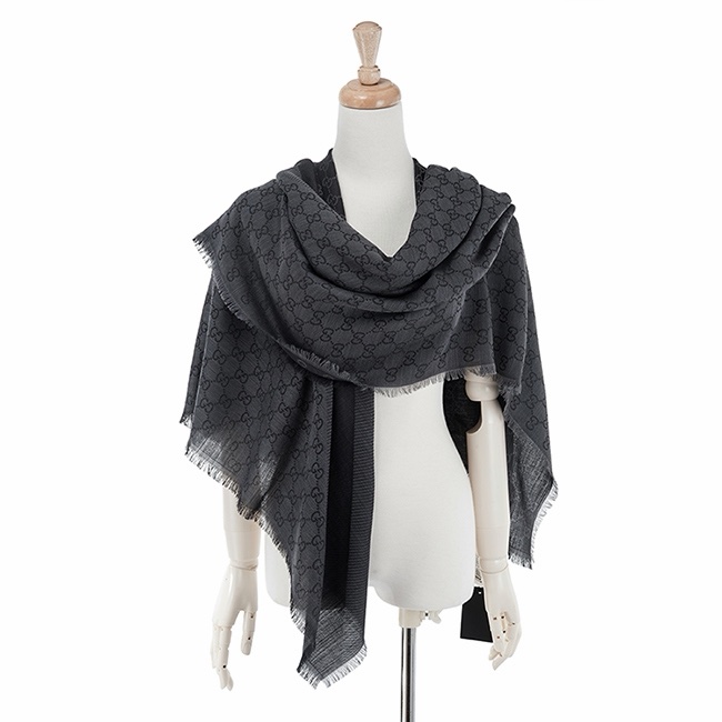 GUCCI 經典 GG 緹花 羊毛 蠶絲 混絲 直紋 雙色 流蘇 披肩 披巾 圍巾-11