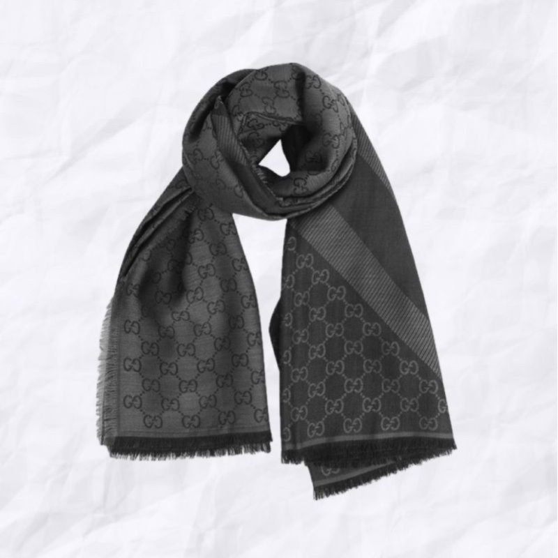 GUCCI 經典 GG 緹花 羊毛 蠶絲 混絲 直紋 雙色 流蘇 披肩 披巾 圍巾-17