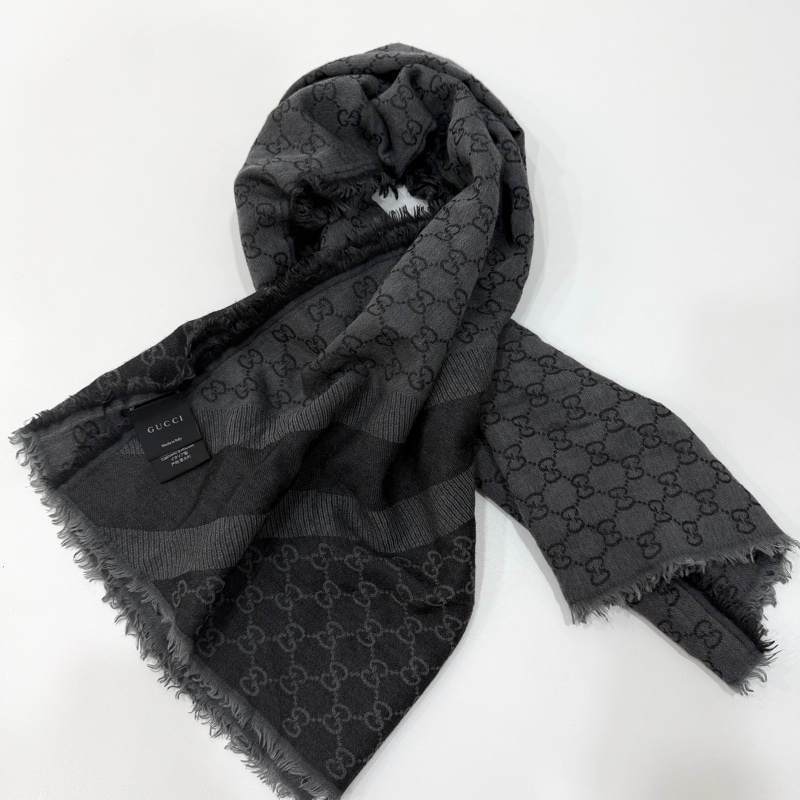 GUCCI 經典 GG 緹花 羊毛 蠶絲 混絲 直紋 雙色 流蘇 披肩 披巾 圍巾-18