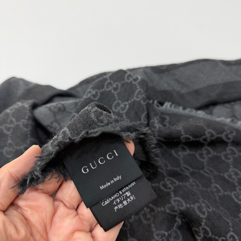 GUCCI 經典 GG 緹花 羊毛 蠶絲 混絲 直紋 雙色 流蘇 披肩 披巾 圍巾-21