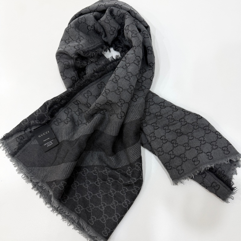 GUCCI 經典 GG 緹花 羊毛 蠶絲 混絲 直紋 雙色 流蘇 披肩 披巾 圍巾-35