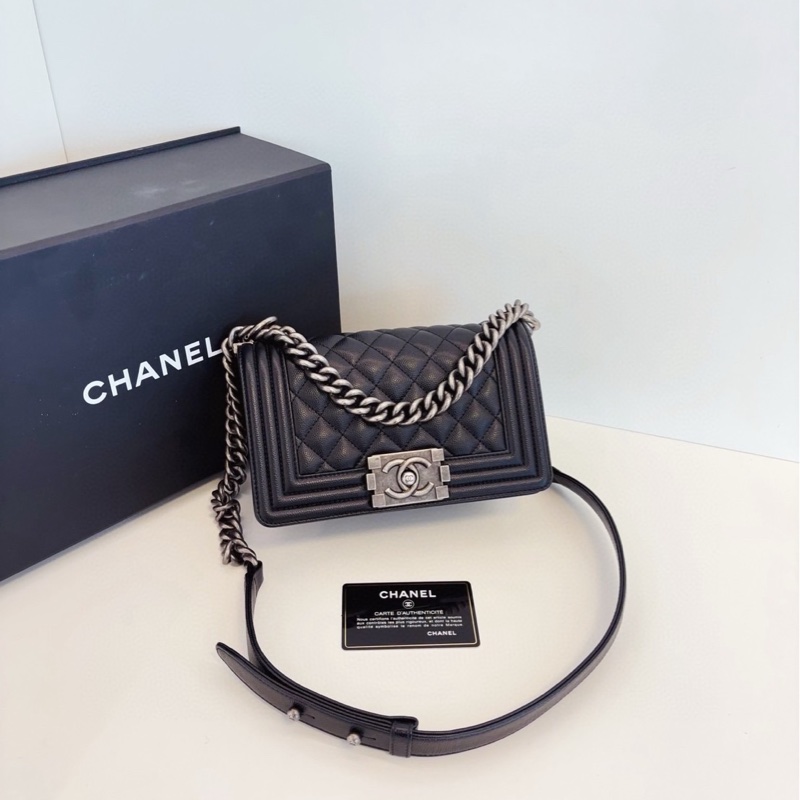 Chanel Leboy 黑銀荔枝牛皮 小號  18*12*7cm 99新配件塵袋盒子保卡-1