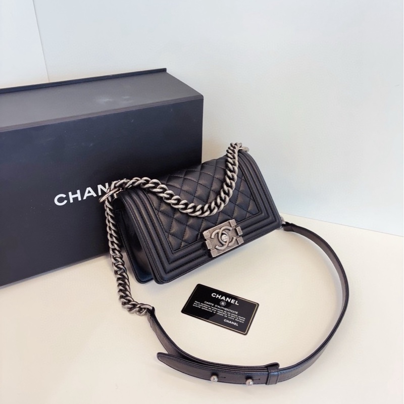 Chanel Leboy 黑銀荔枝牛皮 小號  18*12*7cm 99新配件塵袋盒子保卡-3