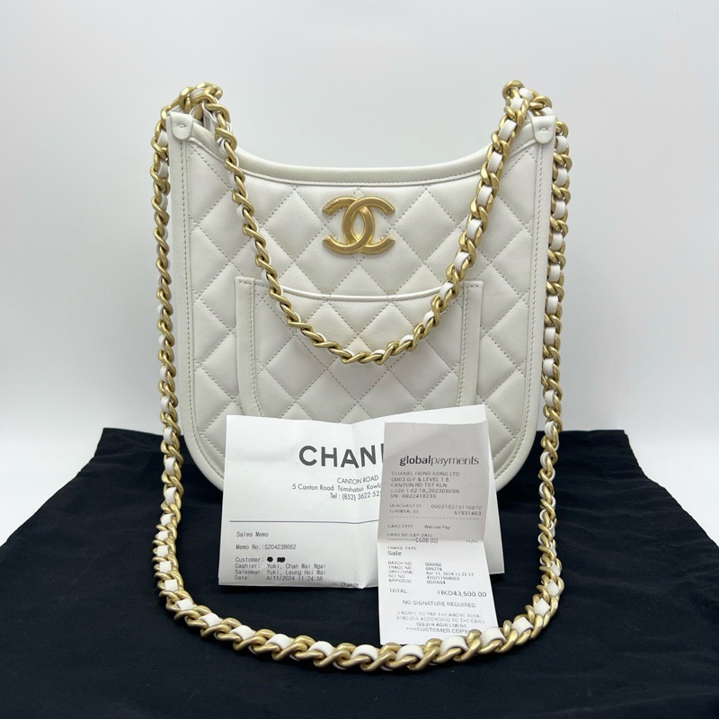 CHANEL 24S白金嬉皮hobo手提肩背斜背包23*24*6.5 98新配件塵袋 購證-1