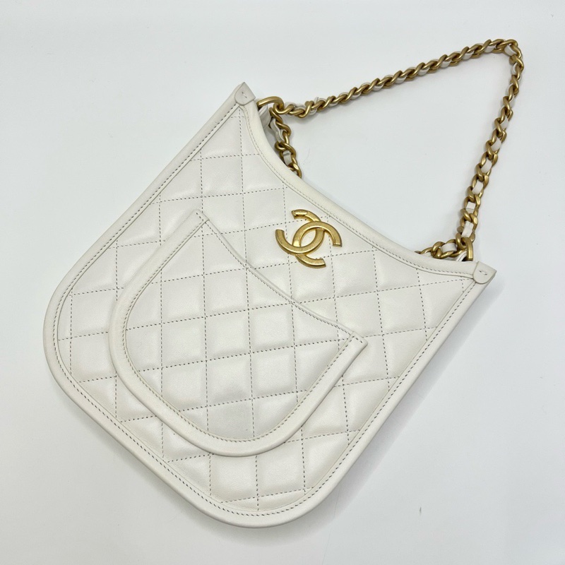 CHANEL 24S白金嬉皮hobo手提肩背斜背包23*24*6.5 98新配件塵袋 購證-2