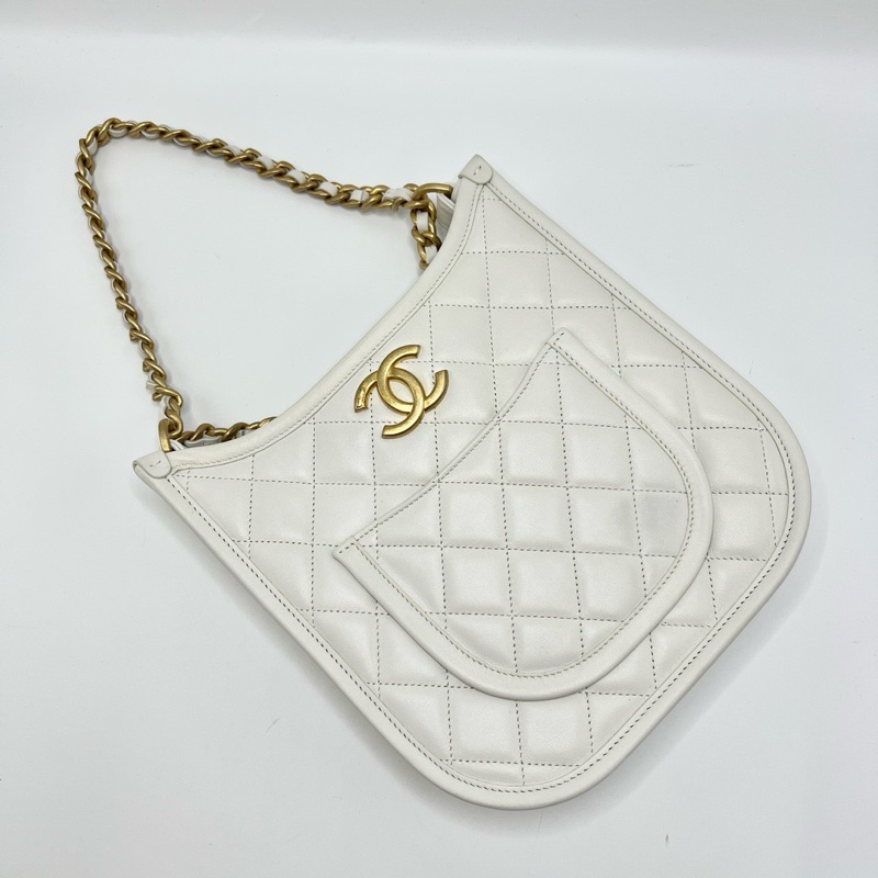 CHANEL 24S白金嬉皮hobo手提肩背斜背包23*24*6.5 98新配件塵袋 購證-4