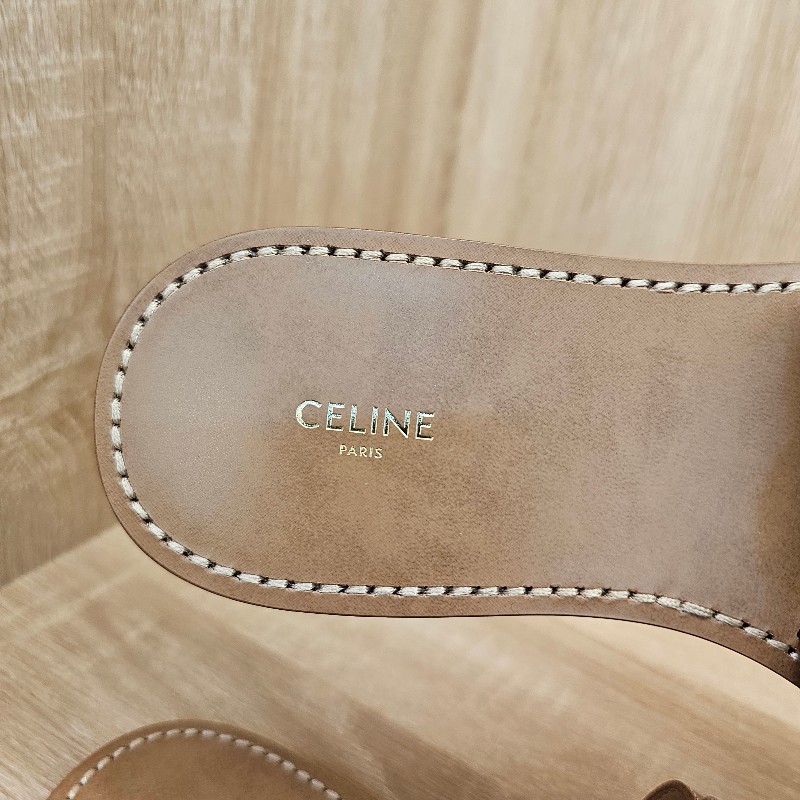 [超級甜出😳看到別猶豫把握] Celine焦糖色牛皮凱旋門平底拖鞋-6