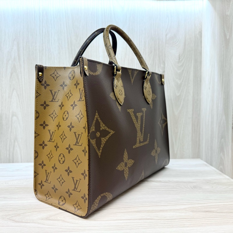 LV老花雙拼色onthego MM手提肩背托特包M45321-2