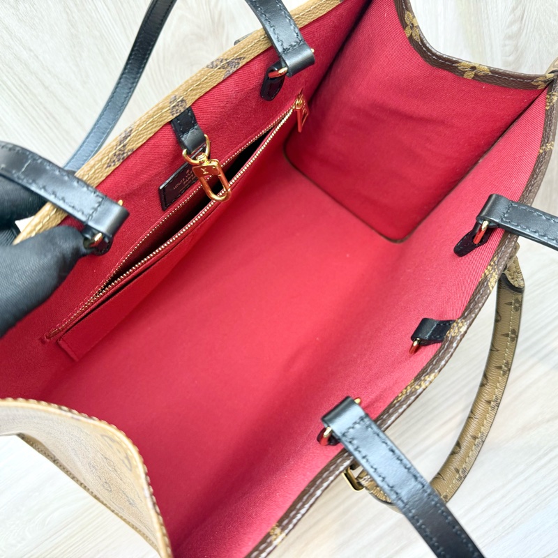 LV老花雙拼色onthego MM手提肩背托特包M45321-10