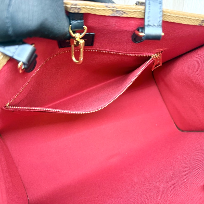 LV老花雙拼色onthego MM手提肩背托特包M45321-11