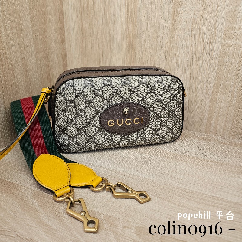 [新年到優惠經典相機包😳] Gucci老花虎頭綠紅綠背帶拉鏈相機包-0
