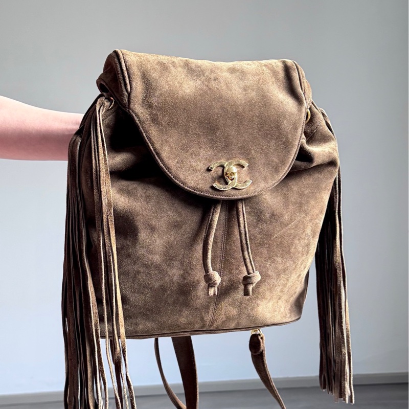 Chanel 麂皮流蘇雙肩包-0
