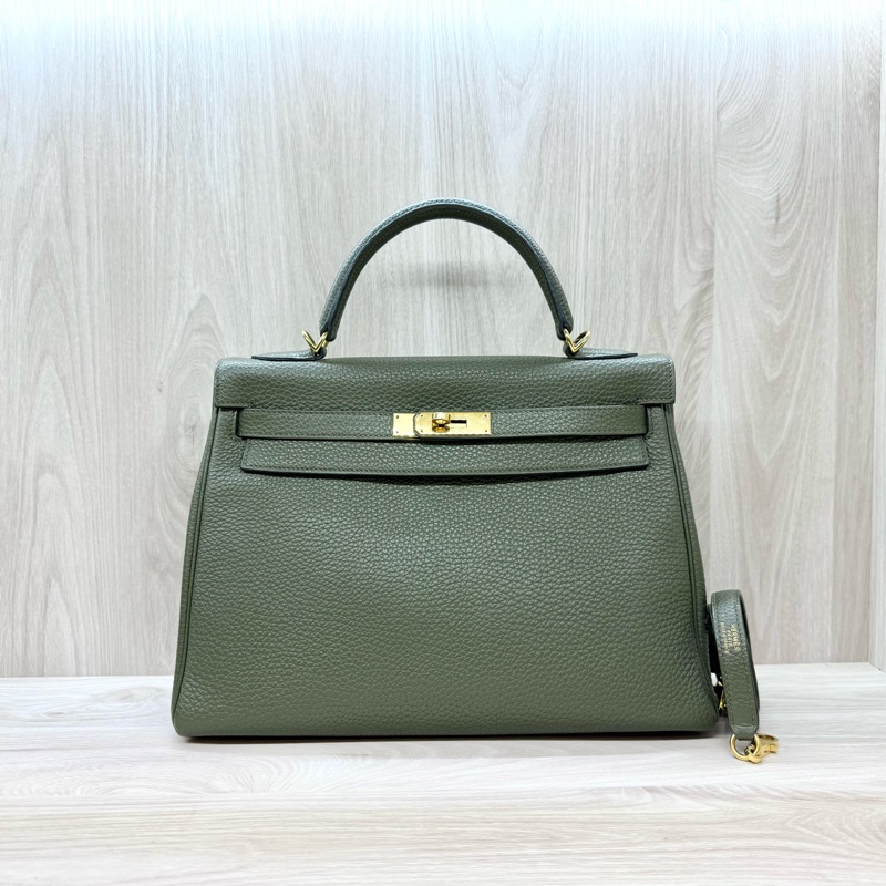 HERMES C6橄欖綠金釦Togo皮kelly32手提肩背-0