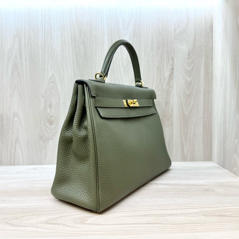 HERMES C6橄欖綠金釦Togo皮kelly32手提肩背-3