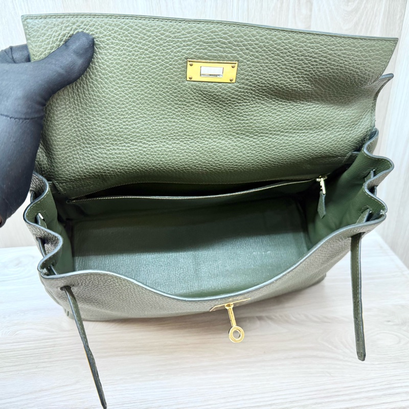 HERMES C6橄欖綠金釦Togo皮kelly32手提肩背-6