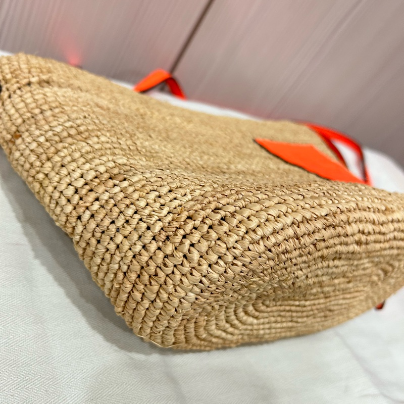 #近新 Loewe 撞色草編包 竹編包-5