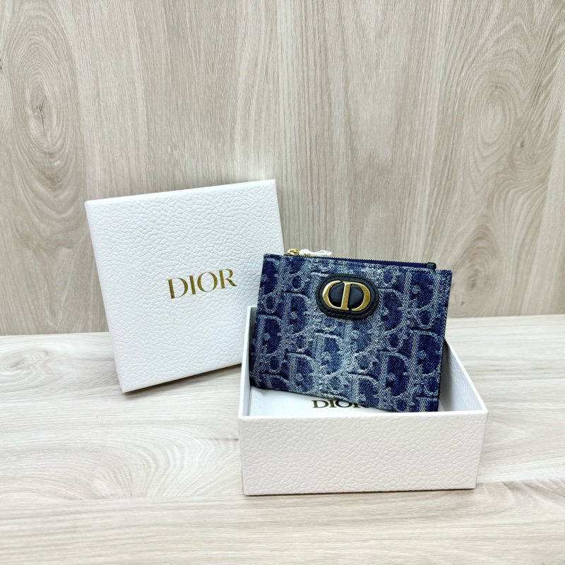 DIOR牛仔藍緹花金釦30 MontaigneDahlia對開短夾S2197UDCE-0
