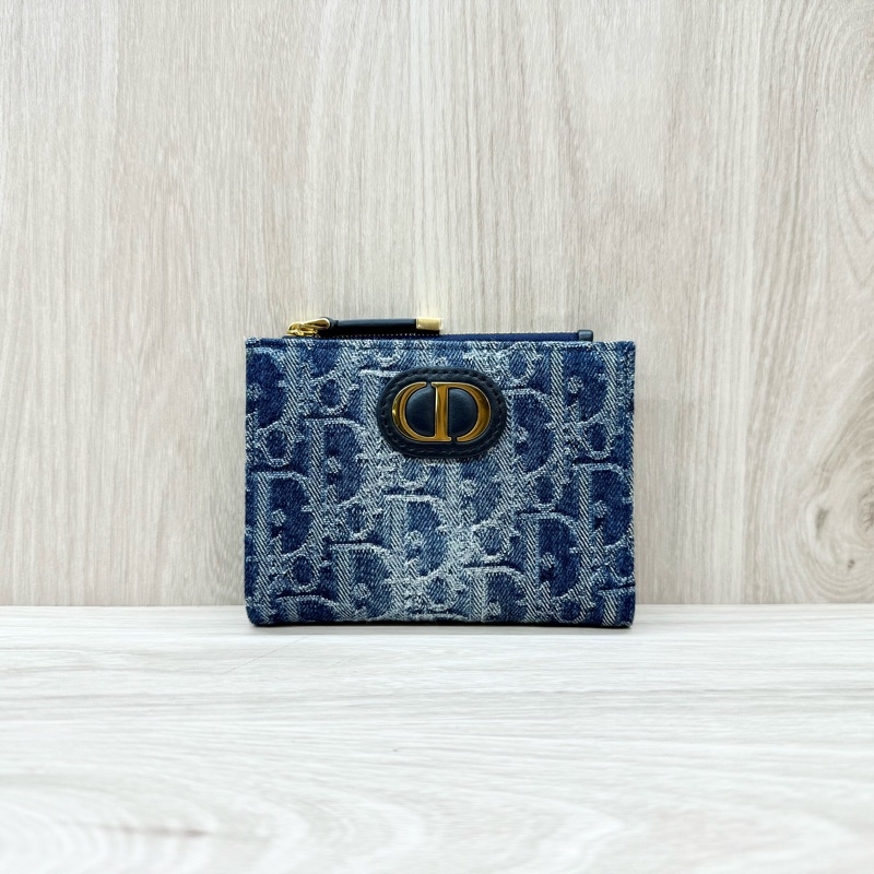 DIOR牛仔藍緹花金釦30 MontaigneDahlia對開短夾S2197UDCE-1