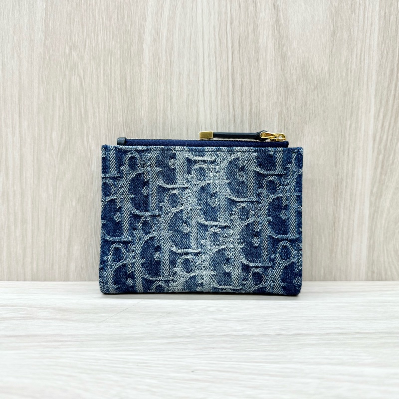 DIOR牛仔藍緹花金釦30 MontaigneDahlia對開短夾S2197UDCE-2