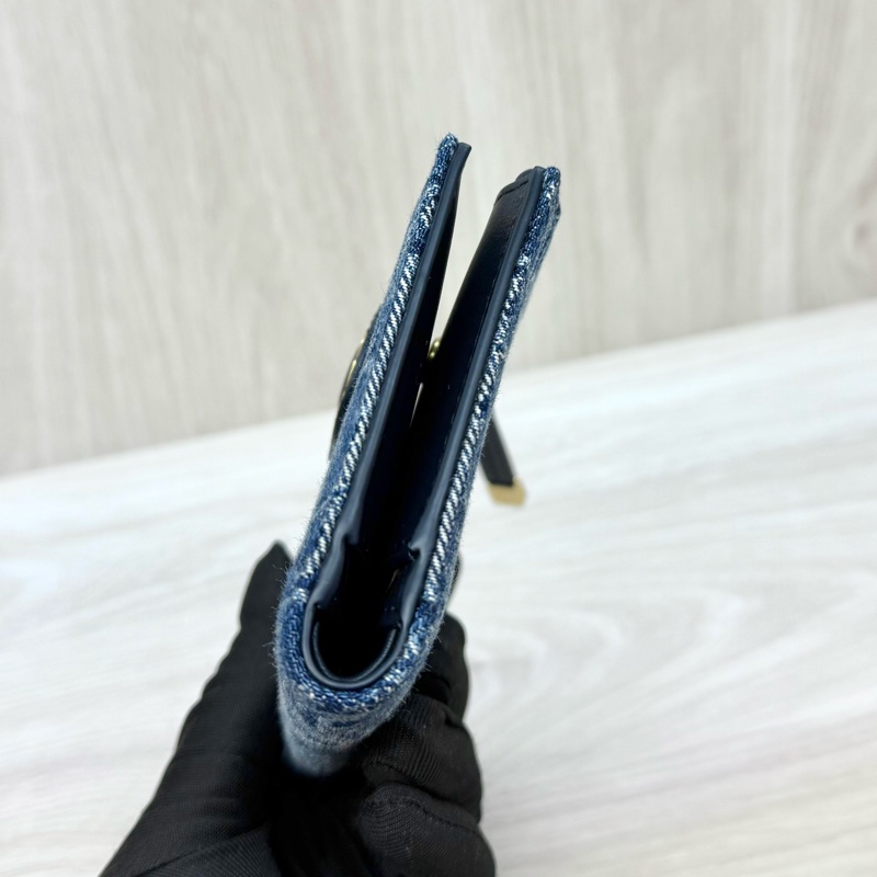 DIOR牛仔藍緹花金釦30 MontaigneDahlia對開短夾S2197UDCE-11