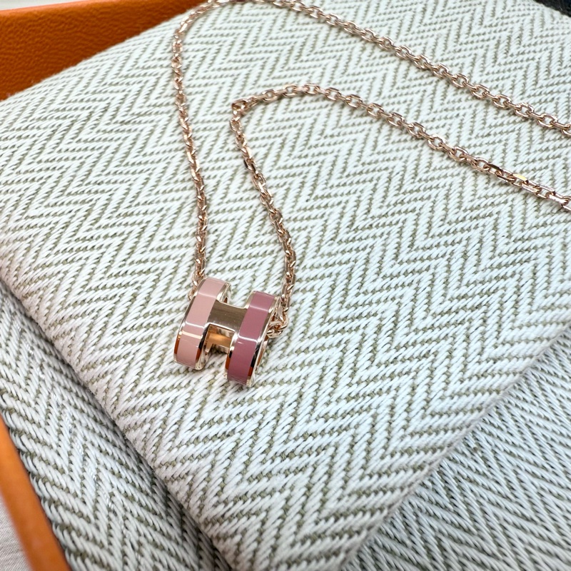 Hermes馬卡龍粉拼色Mini POP H 項鍊 H100066FO-5