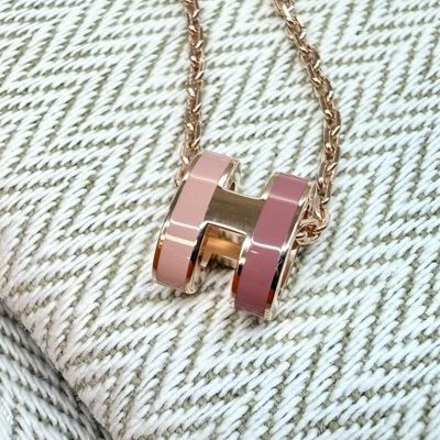 Hermes馬卡龍粉拼色Mini POP H 項鍊 H100066FO