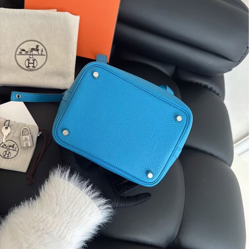 Hermès天藍色銀扣菜籃子18-1