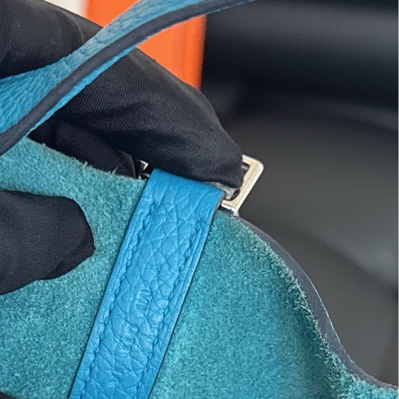 Hermès天藍色銀扣菜籃子18-2