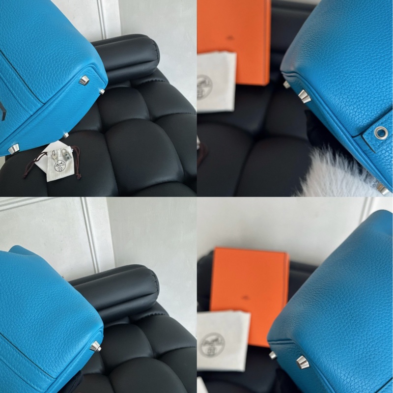 Hermès天藍色銀扣菜籃子18-3