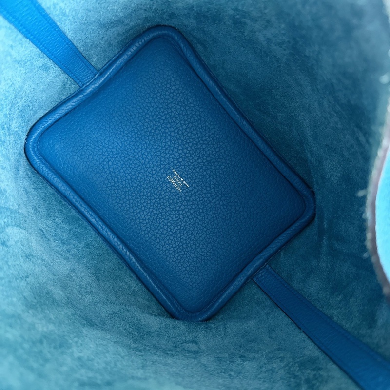 Hermès天藍色銀扣菜籃子18-4