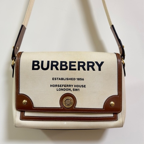 BURBERRY 巴寶莉 Horseferry印花帆布Note 斜背包 米白