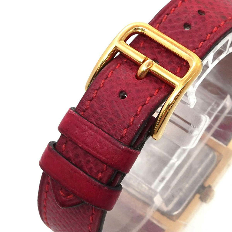 愛馬仕 Medor 女士金字塔金鉚釘腕錶，白色和紅色皮革錶帶，石英機芯-7
