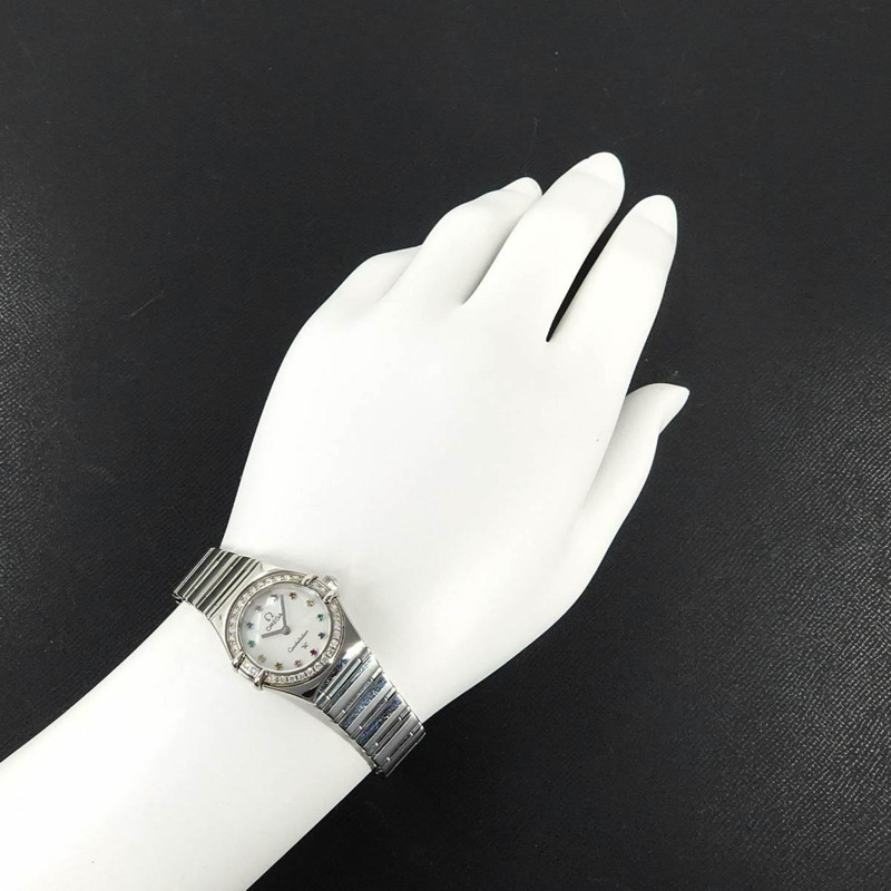 歐米茄星座系列迷你鳶尾花1460女錶，79鑽錶圈，白色錶殼，石英機芯-3