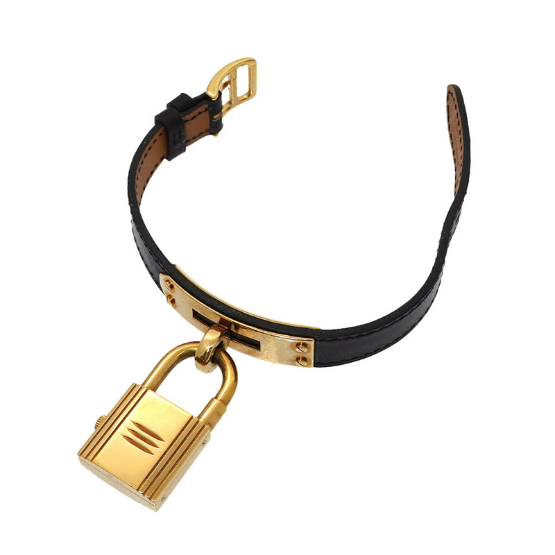 愛馬仕 Kelly 女士腕錶，金色和黑色石英錶盤，帶 Cadena 錶帶-5