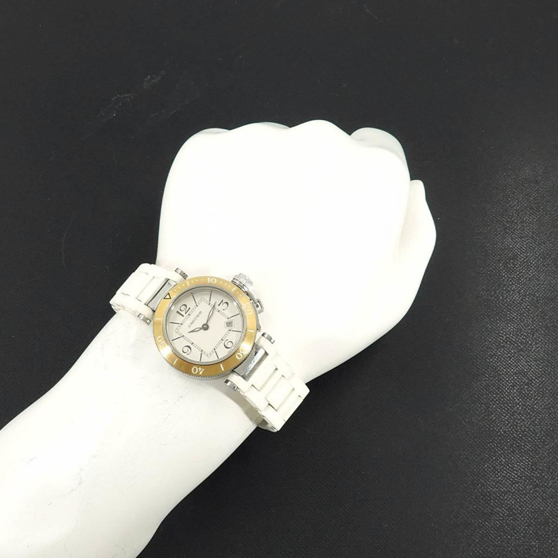 卡地亞 Pasha Seatimer 雙色腕錶 W3140001 女士日期顯示銀色 PG 石英錶-3