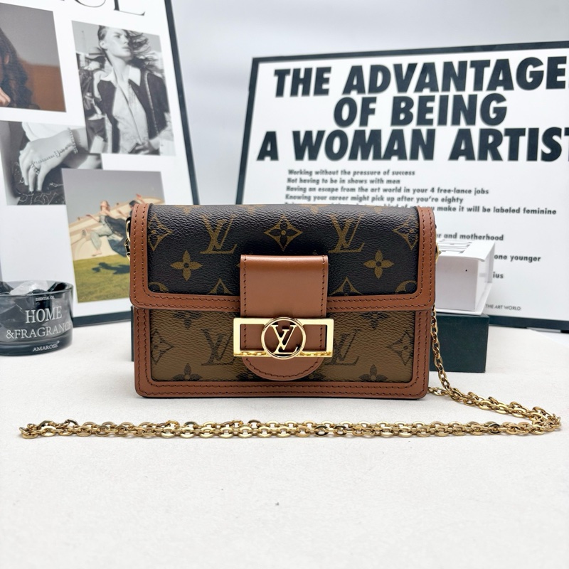 99新 LV路易威登達芙妮WOC鏈條包，經典老花配棕色皮質，芯片款-0