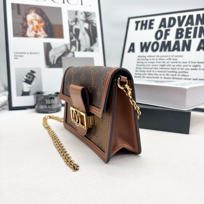 99新 LV路易威登達芙妮WOC鏈條包，經典老花配棕色皮質，芯片款-2