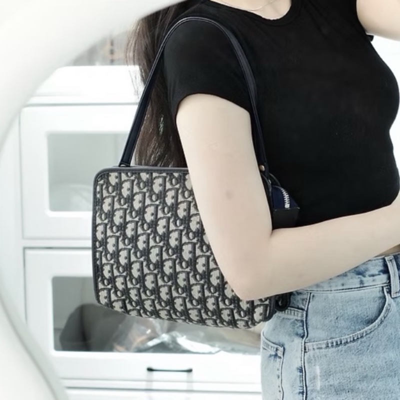 Dior 刺繡藍花拉鏈包 單肩包-1