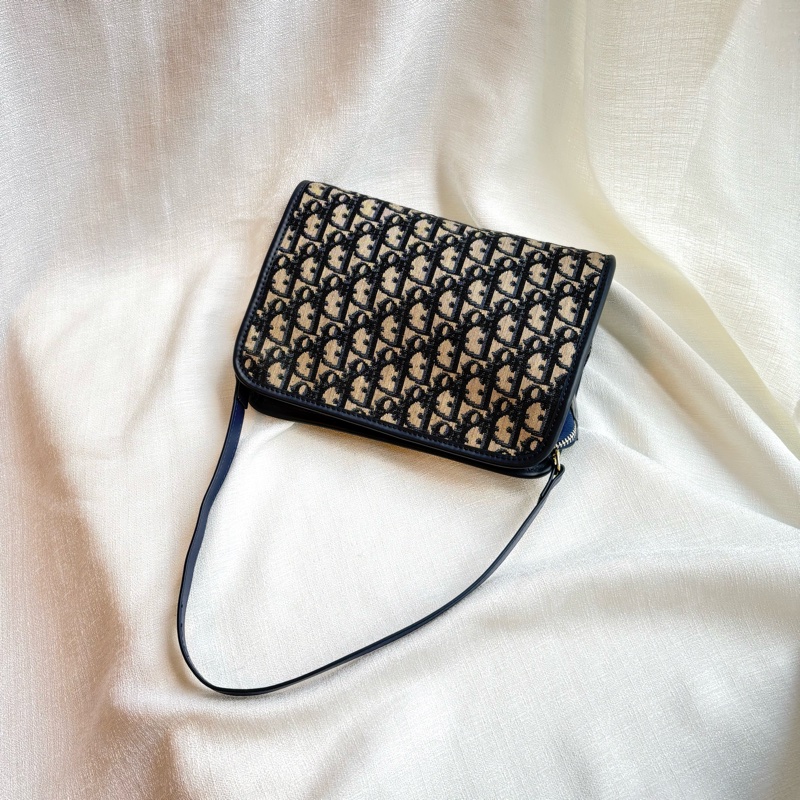 Dior 刺繡藍花拉鏈包 單肩包-3